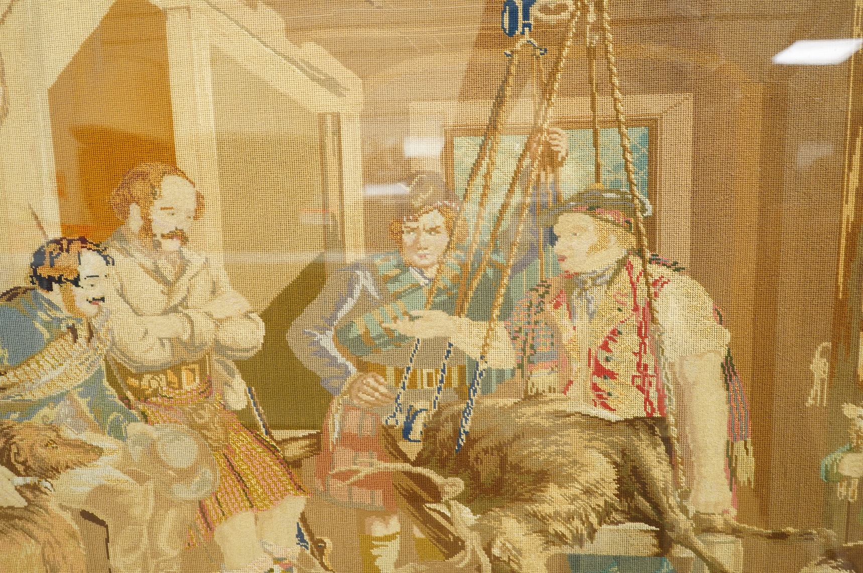 A late 19th century Berlin wool work, 'The Weighing of the deer', after John Frederick Taylor, sewn by a various female family members of the Nairns family of Fife.